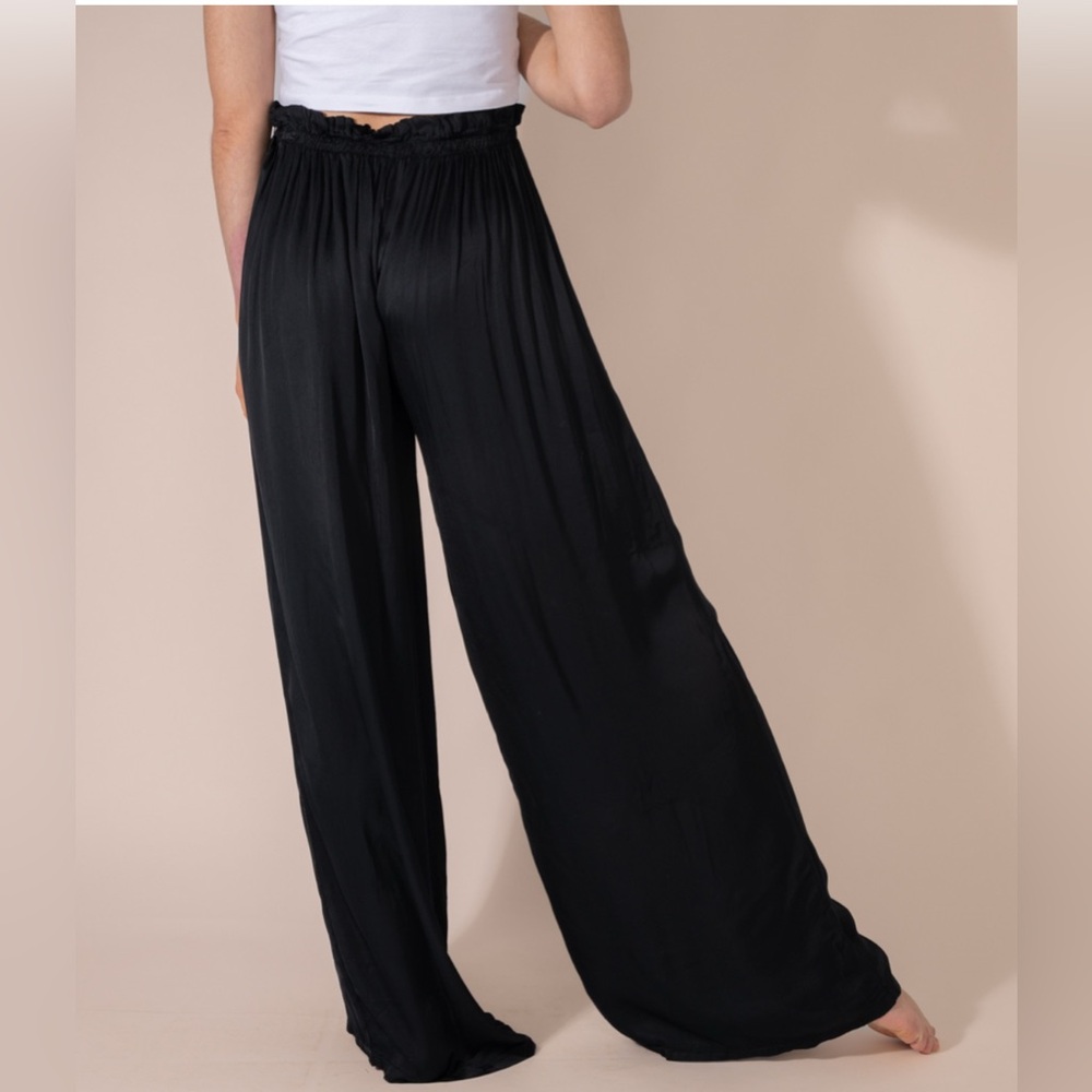 Zara Black Wide-Leg Pants palazzo crinkle long size small